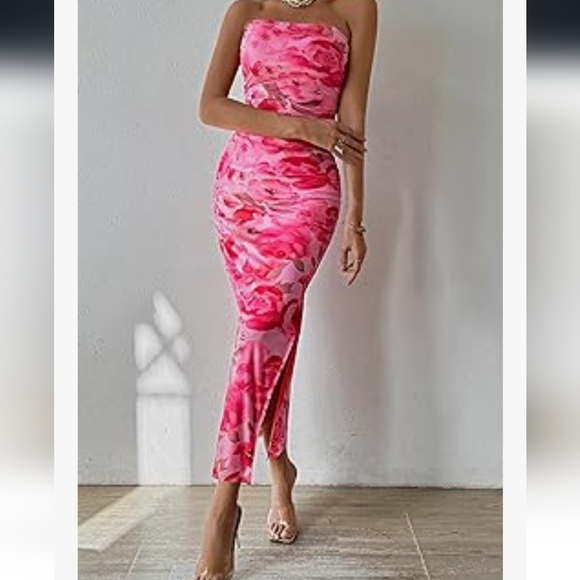 Pink Floral Strapless Dress NWT - Picture 5 of 11